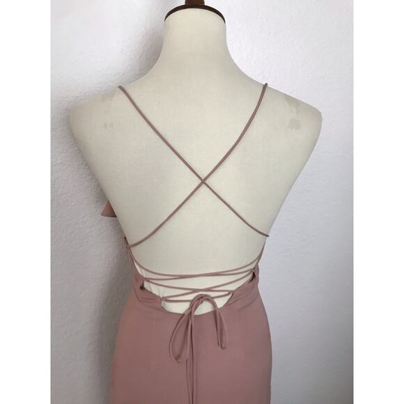 Fame and Partners Maxi Dress Gown Callais Ruffle Open Lace Up - Picture 7 of 9